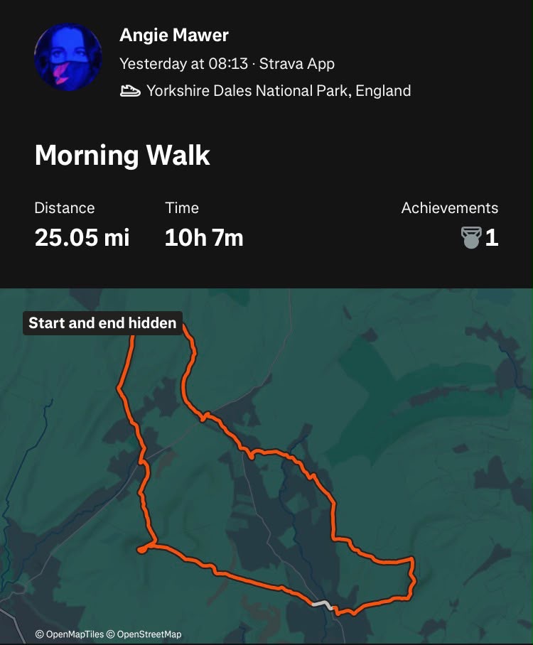 Hiking route map of Yorkshire Dales National Park, England.
