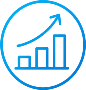 Business growth graph with upward trend arrow and bar chart.