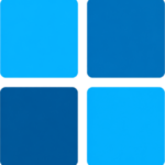 Windows logo with four blue squares on a white background.
