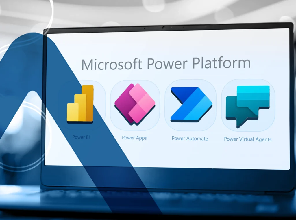 Microsoft Power Platform icons on a screen for AI and business automation.